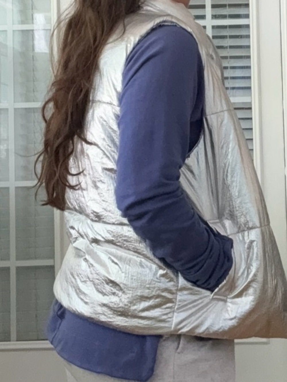 Quilted Puffer Vest in Silver Like New